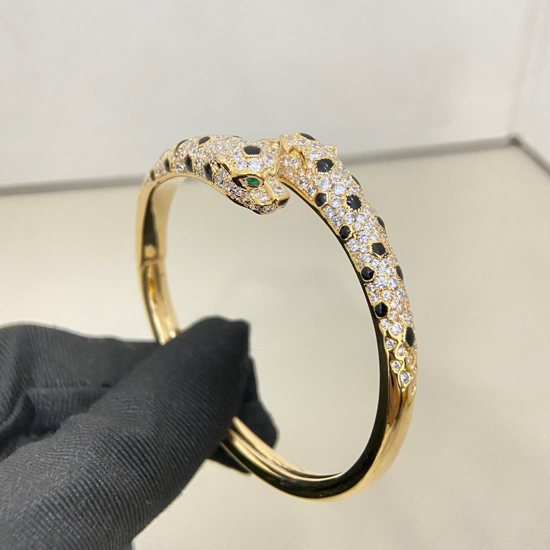 [⭐moonlume]PANTHERE DOUBLE HEADED HALF DIAMOND OPEN BRACELET