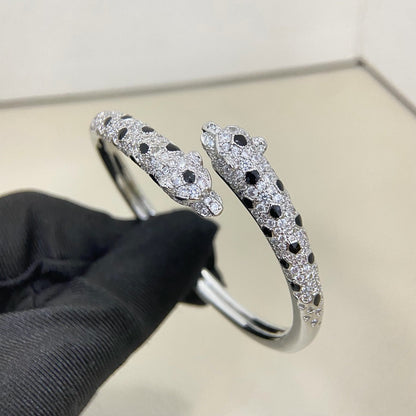 [⭐moonlume]PANTHERE DOUBLE HEADED HALF DIAMOND OPEN BRACELET