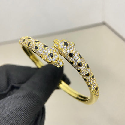 [⭐moonlume]PANTHERE DOUBLE HEADED HALF DIAMOND OPEN BRACELET