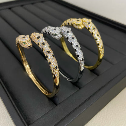 [⭐moonlume]PANTHERE DOUBLE HEADED HALF DIAMOND OPEN BRACELET