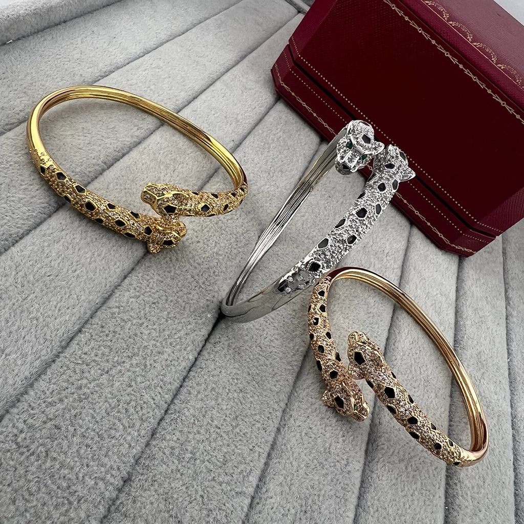 [⭐moonlume]PANTHERE DOUBLE HEADED HALF DIAMOND OPEN BRACELET