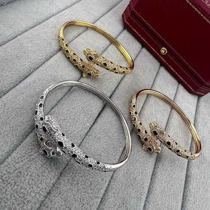 [⭐moonlume]PANTHERE DOUBLE HEADED HALF DIAMOND OPEN BRACELET