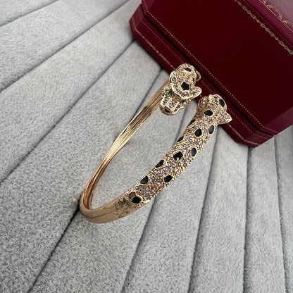 [⭐moonlume]PANTHERE DOUBLE HEADED HALF DIAMOND OPEN BRACELET