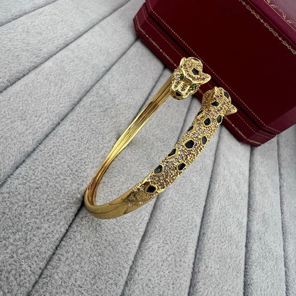 [⭐moonlume]PANTHERE DOUBLE HEADED HALF DIAMOND OPEN BRACELET