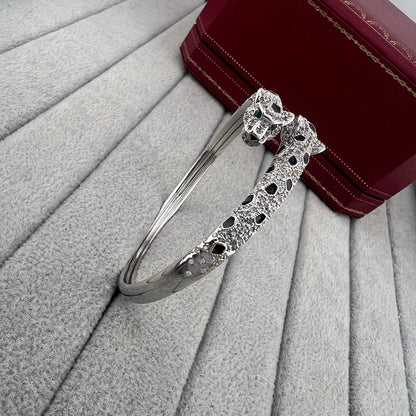 [⭐moonlume]PANTHERE DOUBLE HEADED HALF DIAMOND OPEN BRACELET