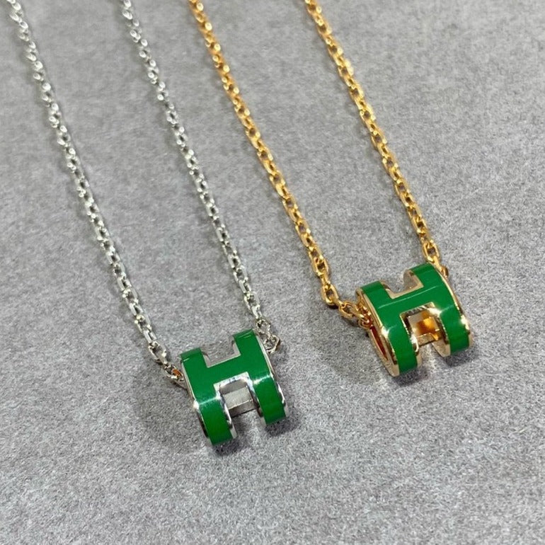 [⭐moonlume]POP H GREEN NECKLACE SILVER AND GOLD