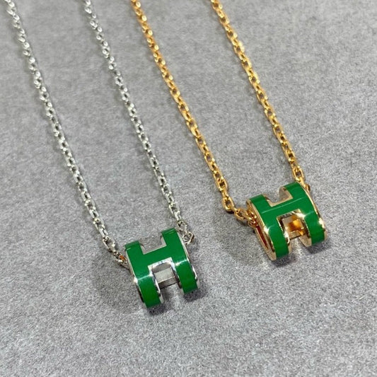 [⭐moonlume]POP H GREEN NECKLACE SILVER AND GOLD