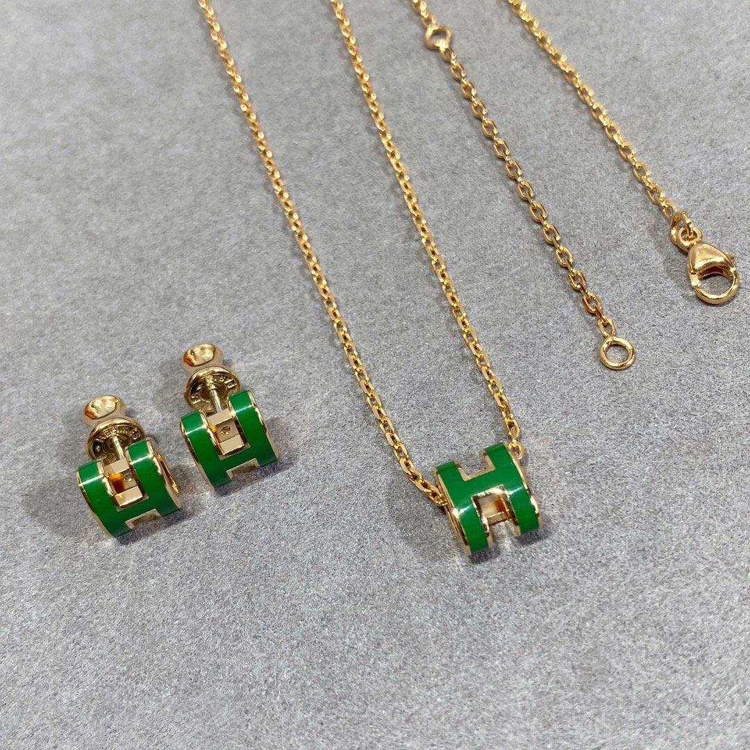 [⭐moonlume]POP H GREEN NECKLACE SILVER AND GOLD