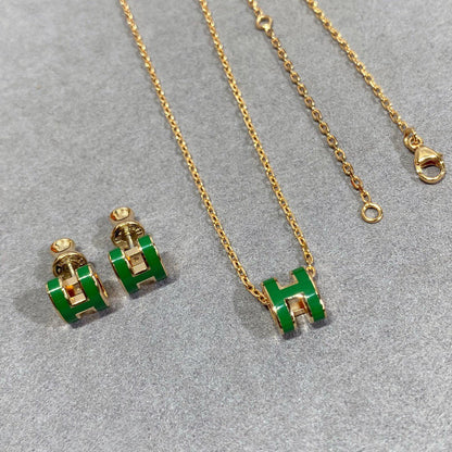 [⭐moonlume]POP H GREEN NECKLACE SILVER AND GOLD