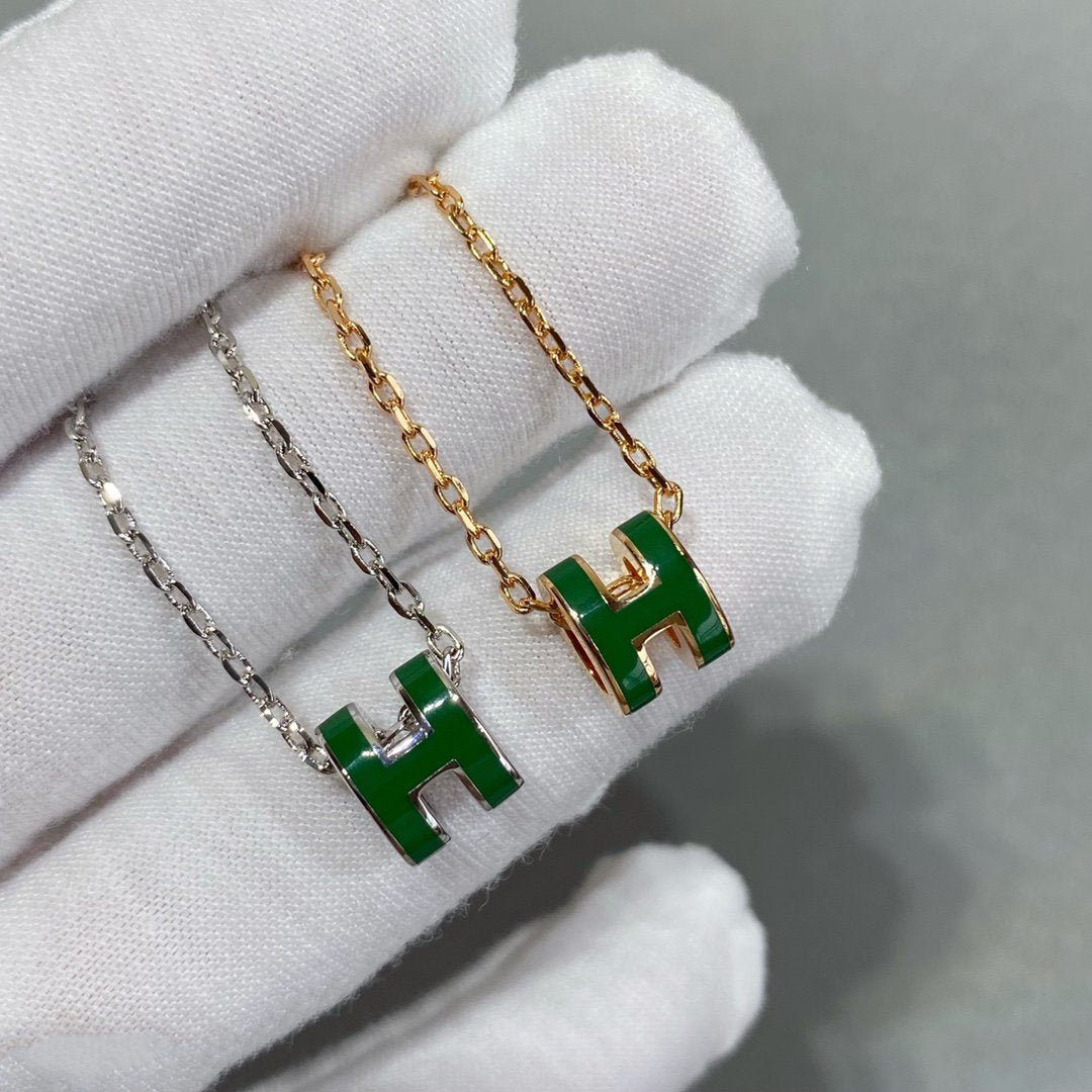 [⭐moonlume]POP H GREEN NECKLACE SILVER AND GOLD