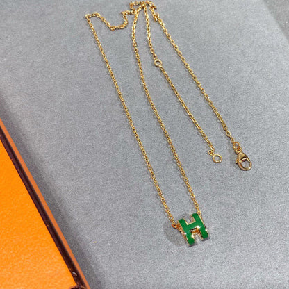 [⭐moonlume]POP H GREEN NECKLACE SILVER AND GOLD