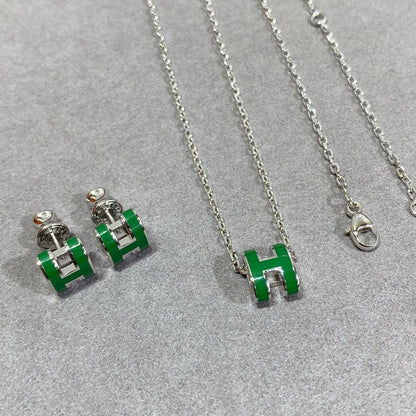 [⭐moonlume]POP H GREEN NECKLACE SILVER AND GOLD