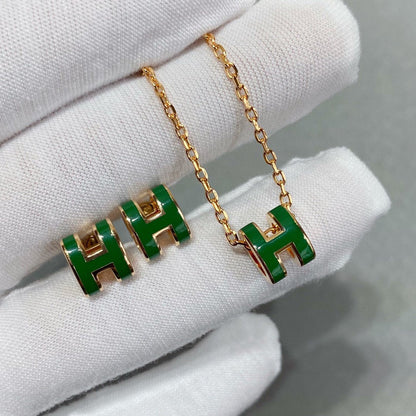 [⭐moonlume]POP H GREEN NECKLACE SILVER AND GOLD