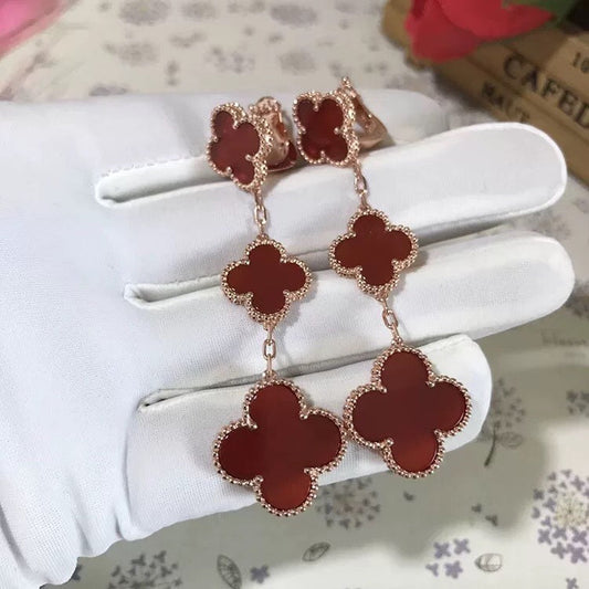 [⭐moonlume]CLOVER 3 MOTIF CARNELIAN DROP EARRINGS