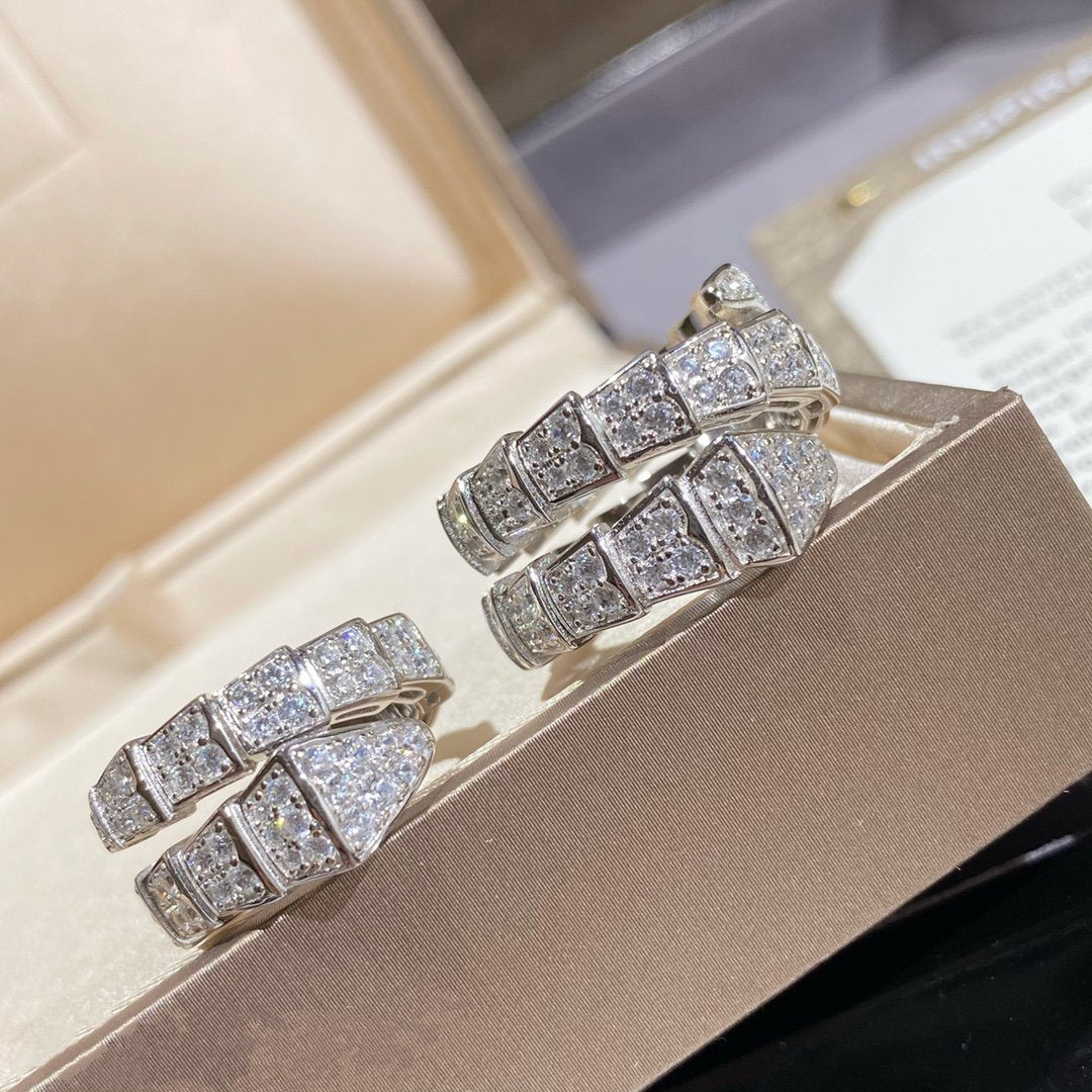 [⭐moonlume]SERPENTI DOUBLE RING SILVER DIAMOND PAVED