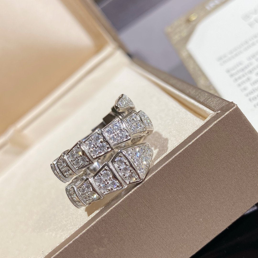 [⭐moonlume]SERPENTI DOUBLE RING SILVER DIAMOND PAVED