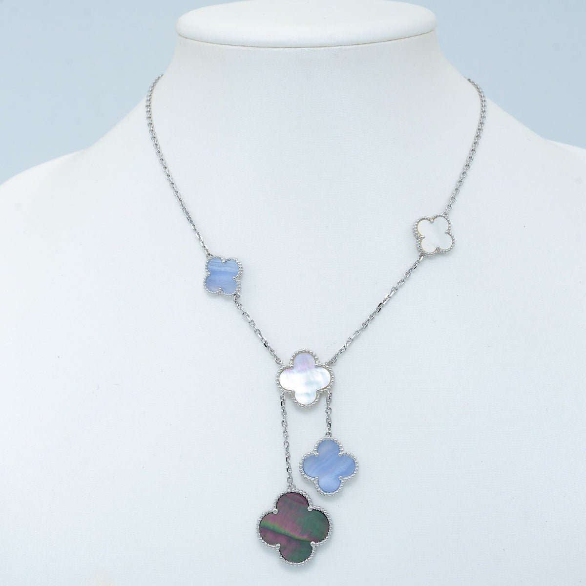 [⭐moonlume]CLOVER MOP CHALCEDONY NECKLACE SILVER 6 MOTIF