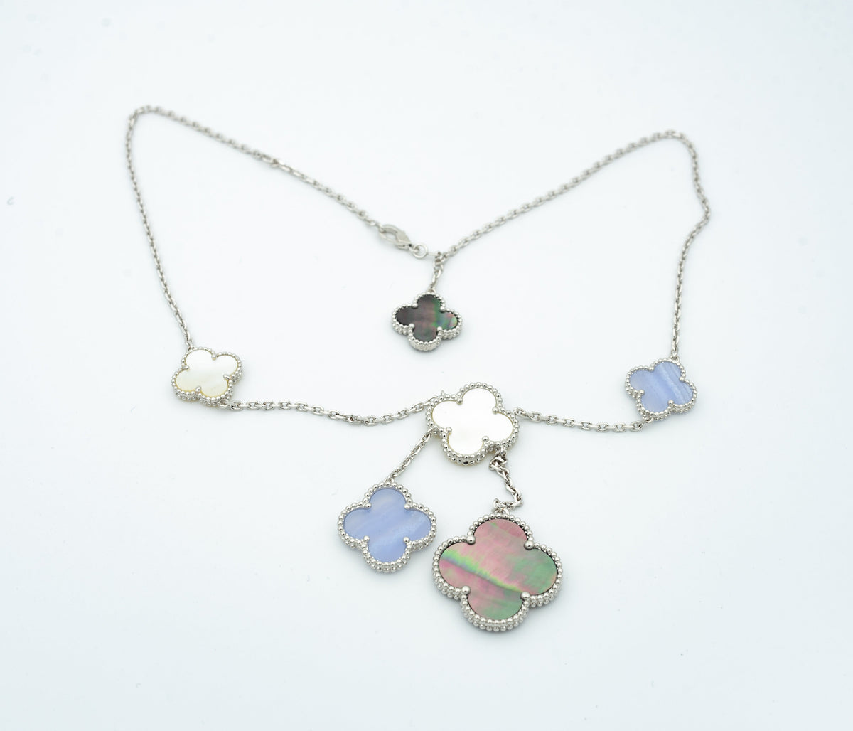 [⭐moonlume]CLOVER MOP CHALCEDONY NECKLACE SILVER 6 MOTIF