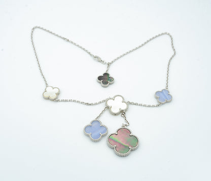 [⭐moonlume]CLOVER MOP CHALCEDONY NECKLACE SILVER 6 MOTIF