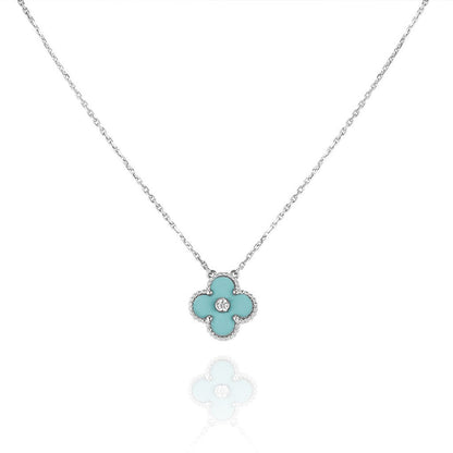 [⭐moonlume]CLOVER 1 DIAMOND LIGHT BLUE SILVER NECKLACE