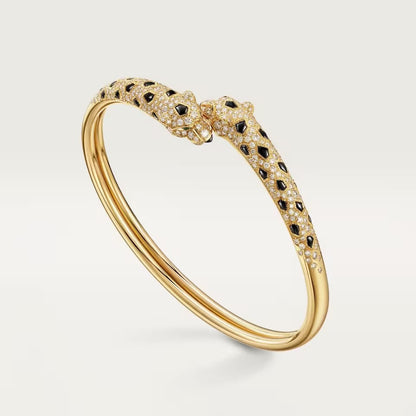 [⭐moonlume]PANTHERE DOUBLE HEADED HALF DIAMOND OPEN BRACELET