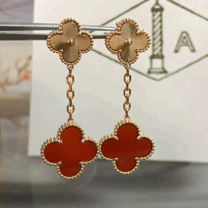 [⭐moonlume]CLOVER 2 MOTIF  LASER CARNELIAN EARRINGS