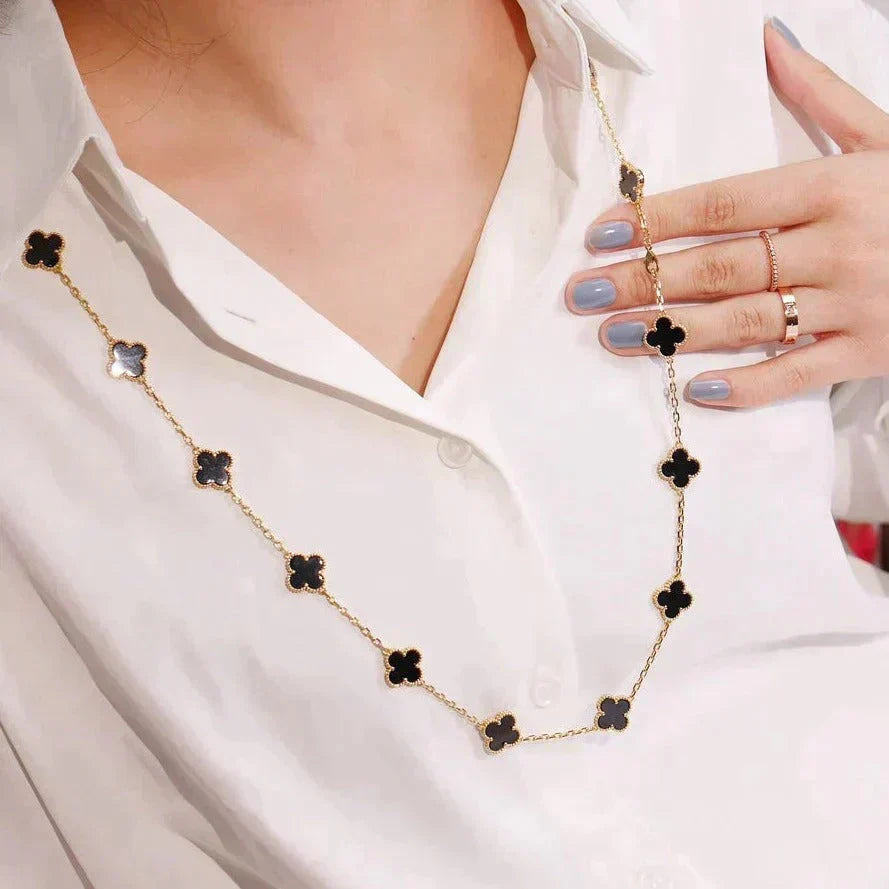 [⭐moonlume]CLOVER 20 MOTIFS ONYX NECKLACE
