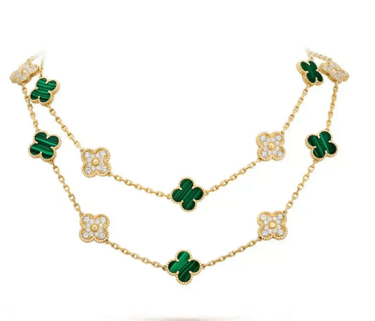 [⭐moonlume]CLOVER 20 MOTIFS MALACHITE DIAMOND NECKLACE
