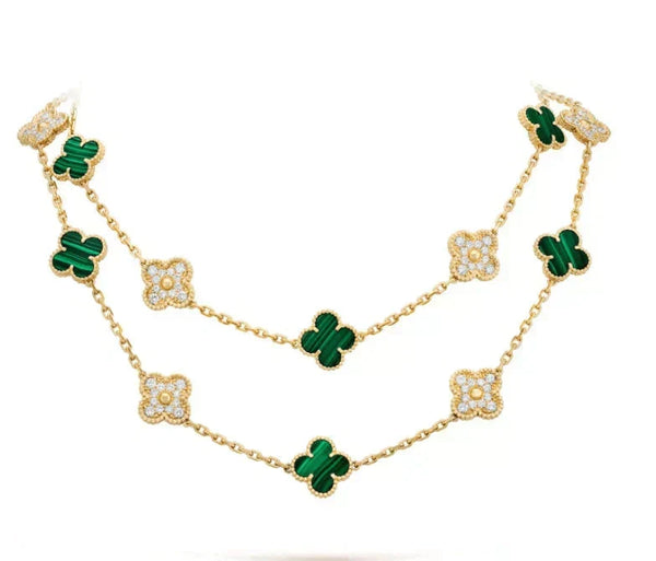 [⭐moonlume]CLOVER 20 MOTIFS MALACHITE DIAMOND NECKLACE