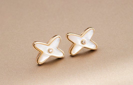 [⭐moonlume]JEUX DE WHITE MOP ROSE GOLD DIAMOND EARRINGS