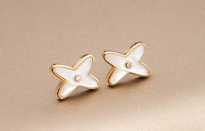 [⭐moonlume]JEUX DE WHITE MOP PINK GOLD DIAMOND EARRINGS