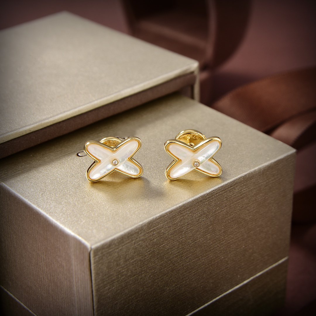 [⭐moonlume]JEUX DE WHITE MOP GOLD DIAMOND EARRINGS