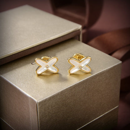 [⭐moonlume]JEUX DE WHITE MOP GOLD DIAMOND EARRINGS