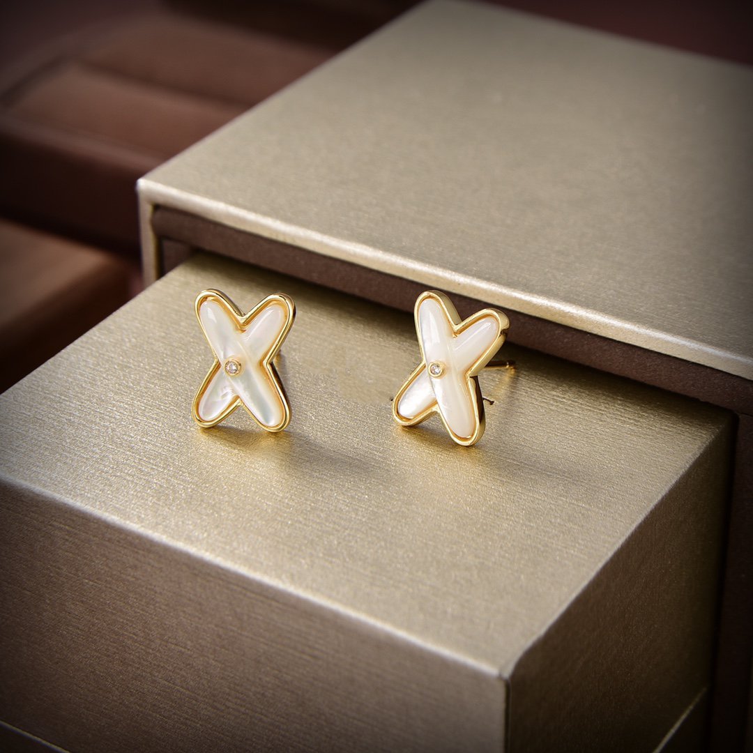 [⭐moonlume]JEUX DE WHITE MOP GOLD DIAMOND EARRINGS