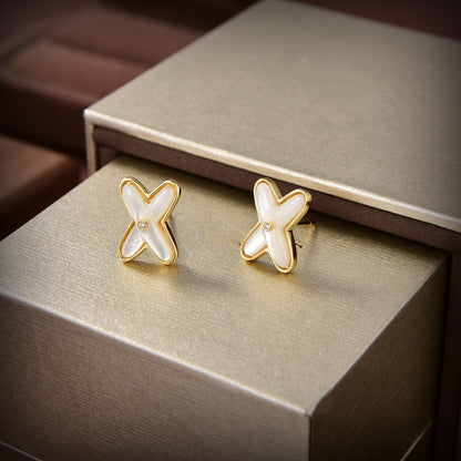 [⭐moonlume]JEUX DE WHITE MOP GOLD DIAMOND EARRINGS