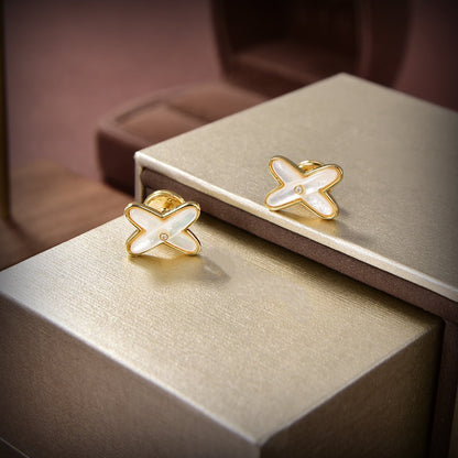 [⭐moonlume]JEUX DE WHITE MOP GOLD DIAMOND EARRINGS