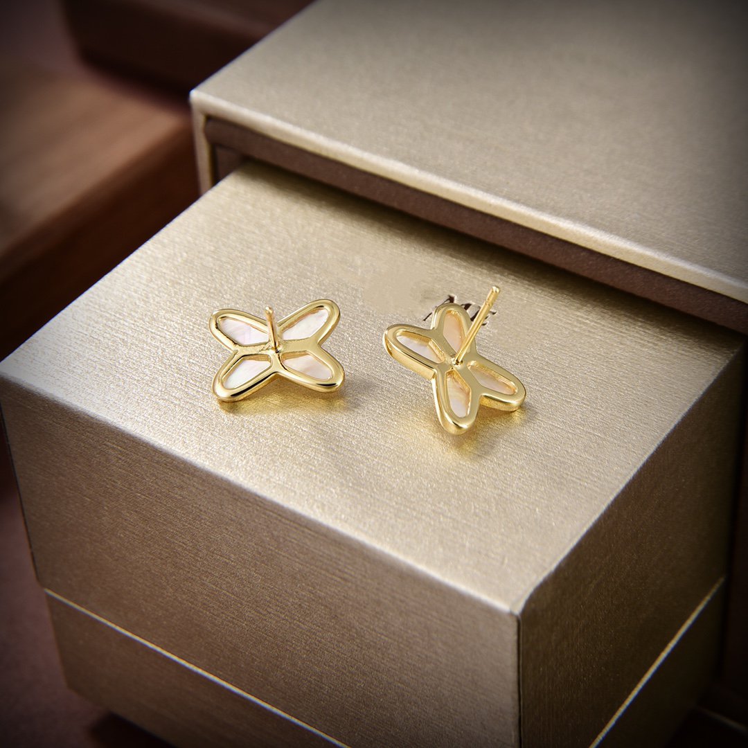 [⭐moonlume]JEUX DE WHITE MOP GOLD DIAMOND EARRINGS