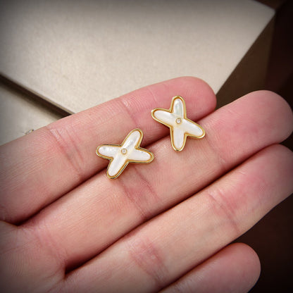 [⭐moonlume]JEUX DE WHITE MOP GOLD DIAMOND EARRINGS