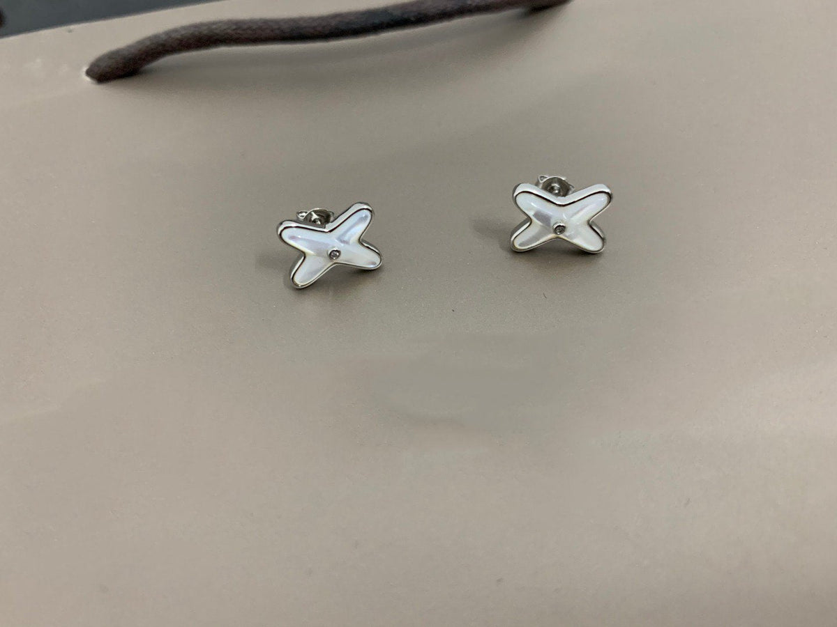 [⭐moonlume]JEUX DE WHITE MOP SILVER DIAMOND EARRINGS