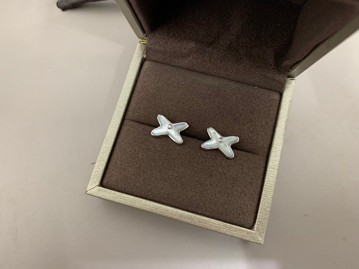 [⭐moonlume]JEUX DE WHITE MOP SILVER DIAMOND EARRINGS