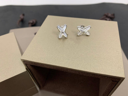 [⭐moonlume]JEUX DE WHITE MOP SILVER DIAMOND EARRINGS