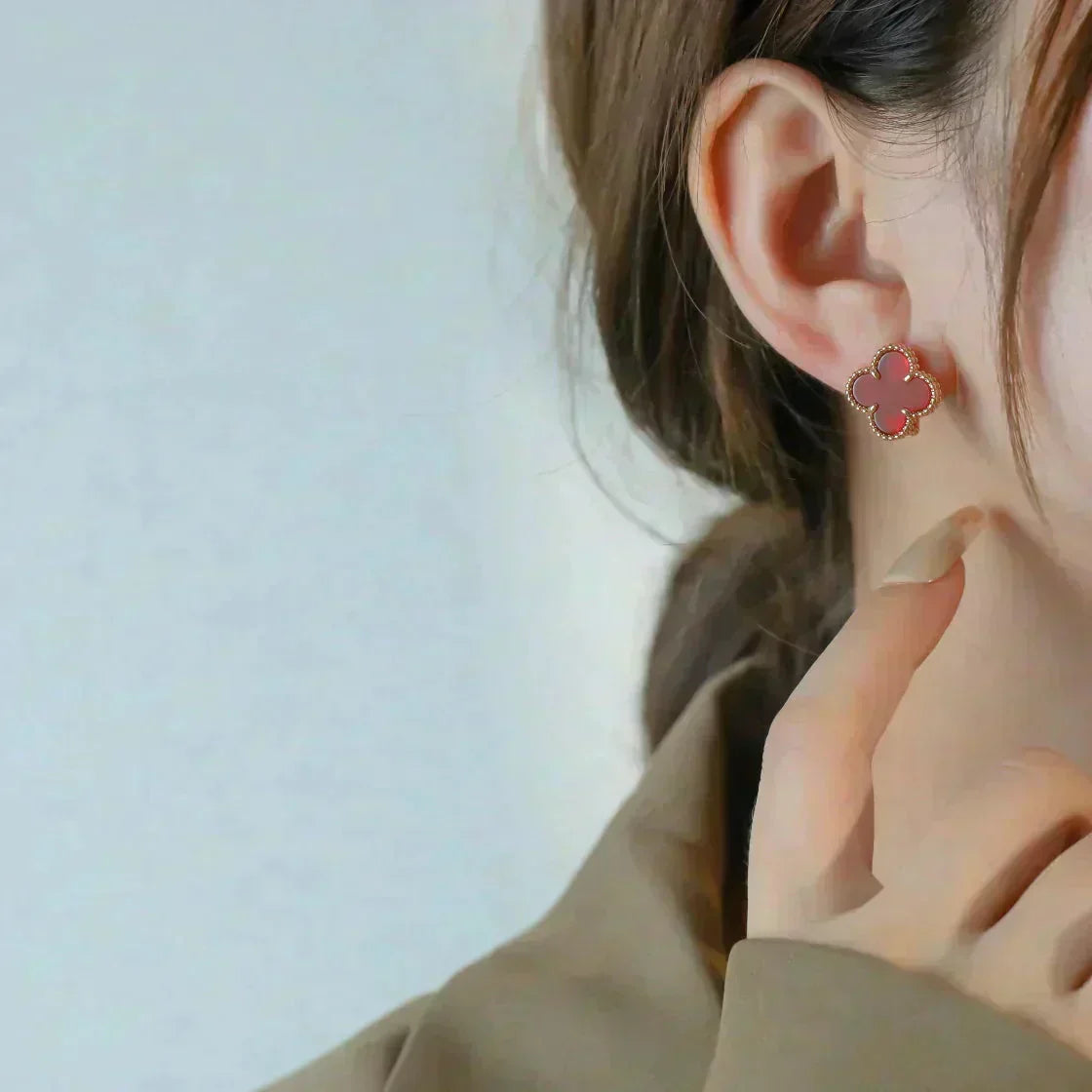 [⭐moonlume]CLOVER MEDIUM 1 MOTIFS CARNELIAN  EARRINGS