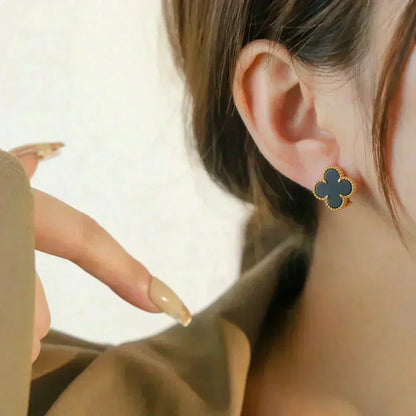 [⭐moonlume]CLOVER MEDIUM 1 MOTIFS  ONYX STUD EARRINGS
