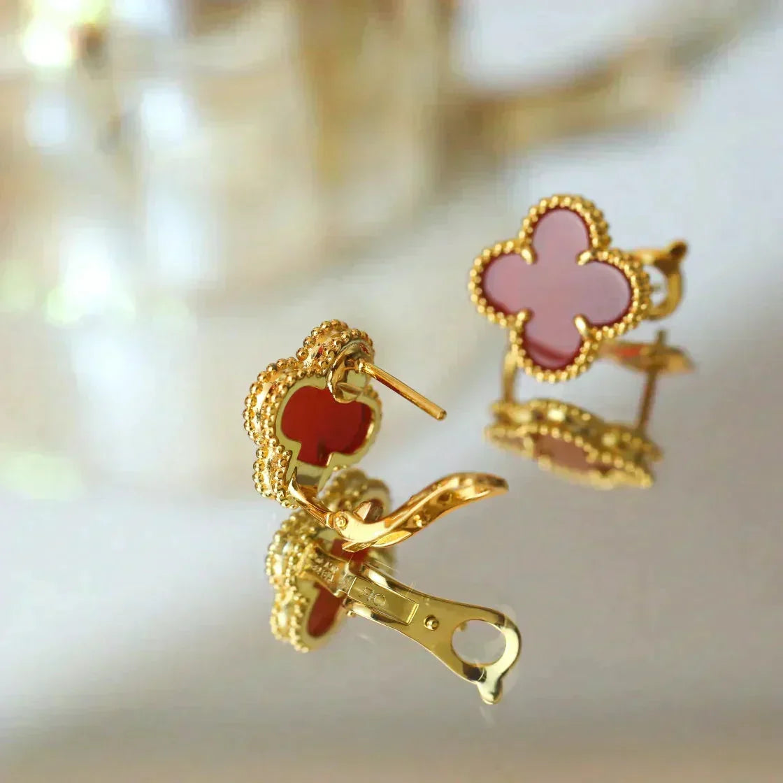 [⭐moonlume]CLOVER MEDIUM 1 MOTIFS CARNELIAN  EARRINGS
