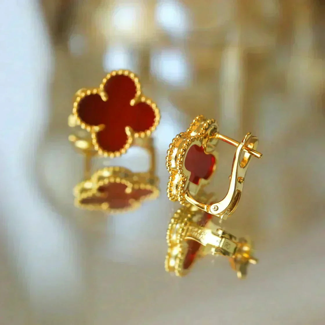 [⭐moonlume]CLOVER MEDIUM 1 MOTIFS CARNELIAN  EARRINGS