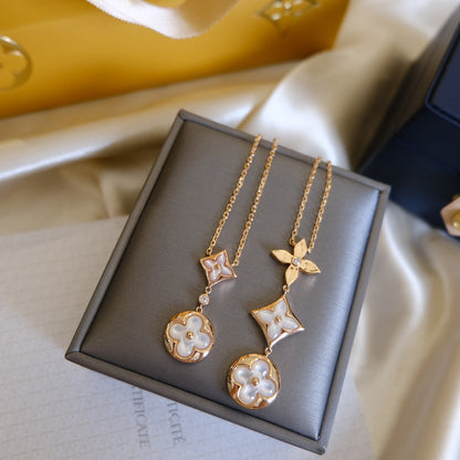 [⭐moonlume]COLOR BLOSSOM LARIAT NECKLACE PINK GOLD WHITE MOTHER PEARL AND DIAMOND