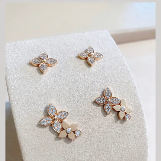 [⭐moonlume]STAR BLOSSOM STUD EARRINGS PINK GOLD DIAMONDS