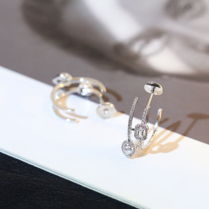 [⭐moonlume]CREOLES MY TWIN 2 RANGS SILVER DIAMOND EARRINGS