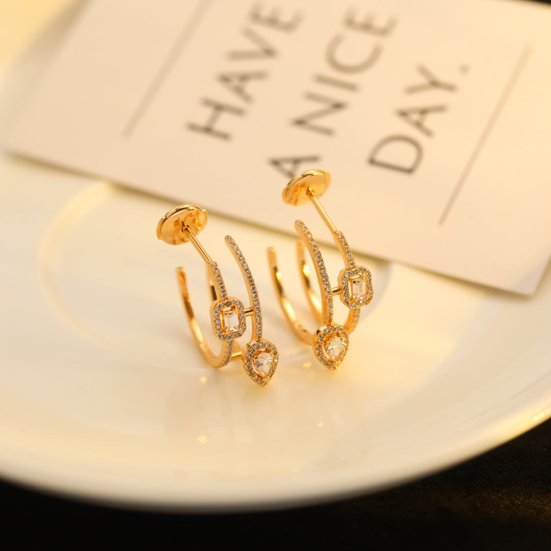 [⭐moonlume]CREOLES MY TWIN 2 RANGS SILVER DIAMOND EARRINGS
