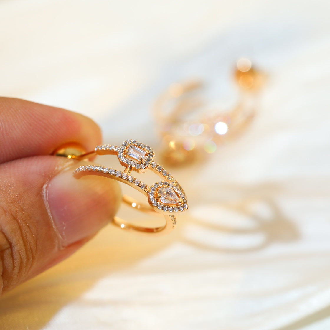 [⭐moonlume]CREOLES MY TWIN 2 RANGS SILVER DIAMOND EARRINGS